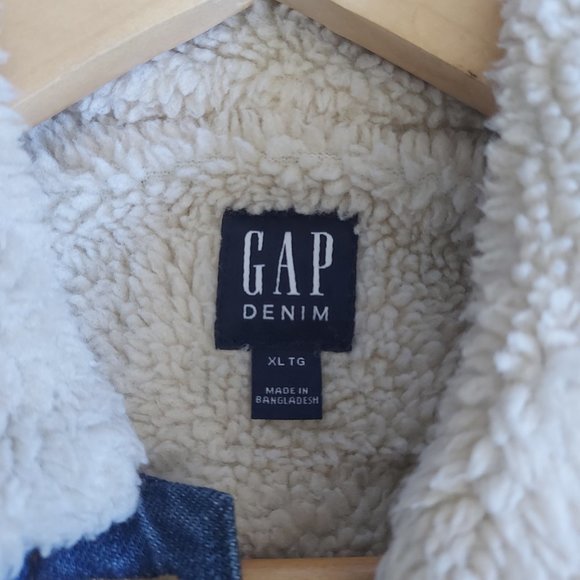 GAP Women Sherpa Lined Blue Denim Jacket Button Size XL - Picture 2 of 11